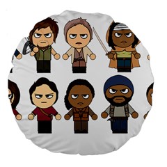 The Walking Dead   Main Characters Chibi   Amc Walking Dead   Manga Dead Large 18  Premium Flano Round Cushions by PTsImaginarium