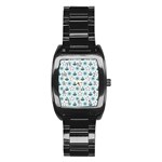 Nautical Elements Pattern Stainless Steel Barrel Watch Front