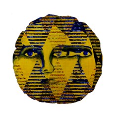 Conundrum Ii, Abstract Golden & Sapphire Goddess Standard 15  Premium Flano Round Cushions by DianeClancy