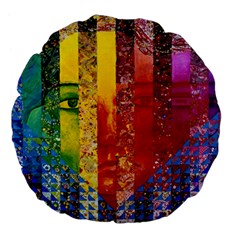 Conundrum I, Abstract Rainbow Woman Goddess  Large 18  Premium Flano Round Cushions by DianeClancy