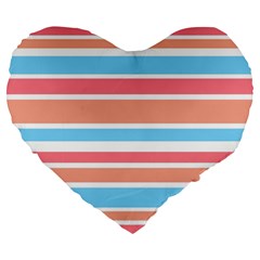 Orange Blue Stripes Large 19  Premium Flano Heart Shape Cushions by BrightVibesDesign