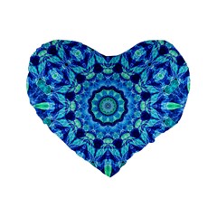 Blue Sea Jewel Mandala Standard 16  Premium Flano Heart Shape Cushion  by Zandiepants