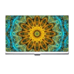 Blue Yellow Ocean Star Flower Mandala Business Card Holder by Zandiepants