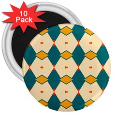 Blue Yellow Rhombus Pattern                                                                                 			3  Magnet (10 Pack) by LalyLauraFLM