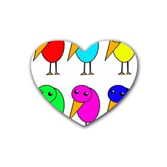 Colorful Birds Rubber Coaster (heart)  by Valentinaart