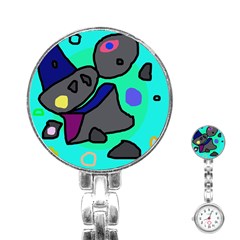 Blue Comic Abstract Stainless Steel Nurses Watch by Valentinaart