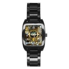 Steampunk, Awesome Owls With Clocks And Gears Stainless Steel Barrel Watch by FantasyWorld7