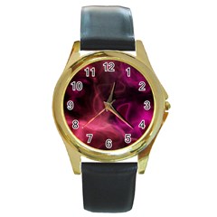 Pink Red Texture                                                                                              			round Gold Metal Watch by LalyLauraFLM