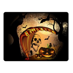 Halloween, Funny Pumpkin With Skull And Spider In The Night Double Sided Fleece Blanket (small)  by FantasyWorld7