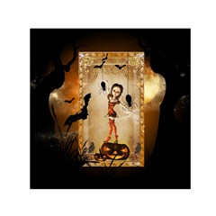 Halloween, Cute Girl With Pumpkin And Spiders Small Satin Scarf (square) by FantasyWorld7