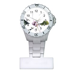 White Magnolia Pencil Drawing Art Plastic Nurses Watch by picsaspassion