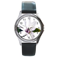 Magnolia Wit Aquarel Painting Art Round Metal Watch by picsaspassion