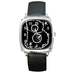 Funny Black And White Doodle Snowballs Square Metal Watch by yoursparklingshop