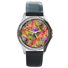 Colorful Mosaic Round Metal Watch by DanaeStudio