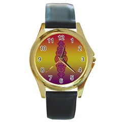 Flower Of Life Vintage Gold Ornaments Red Purple Olive Round Gold Metal Watch by EDDArt