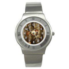 Wonderful Steampunk Design With Clocks And Gears Stainless Steel Watch by FantasyWorld7