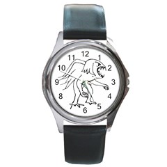 Monster Bird Drawing Round Metal Watch by dflcprints