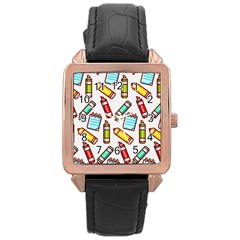 Seamless Pixel Art Pattern Rose Gold Leather Watch  by Amaryn4rt