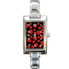 Strawberries Pattern Rectangle Italian Charm Watch by Valentinaart