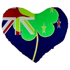 Irish Shamrock New Zealand Ireland Funny St Patrick Flag Large 19  Premium Heart Shape Cushions by yoursparklingshop