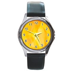 Yellow Pattern Painting Round Metal Watch by Amaryn4rt