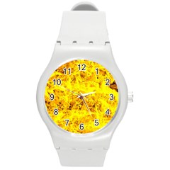 Yellow Abstract Background Round Plastic Sport Watch (m) by Amaryn4rt