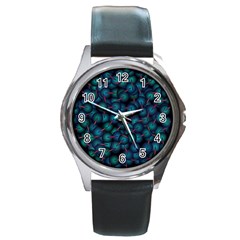 Background Abstract Textile Design Round Metal Watch by Nexatart