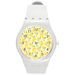 Pattern Template Lemons Yellow Round Plastic Sport Watch (m) by Nexatart