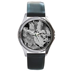 Mosaic Stones Glass Pattern Round Metal Watch by Nexatart