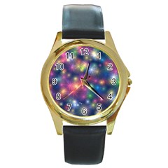 Abstract Background Graphic Design Round Gold Metal Watch by Nexatart