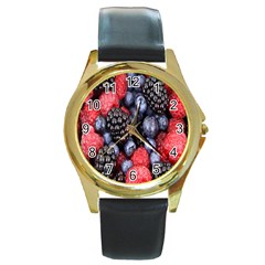 Forest Fruit Round Gold Metal Watch by Nexatart