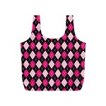 Argyle Pattern Pink Black Full Print Recycle Bags (S)  Back