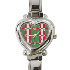 Fabric Green Grey Red Pattern Heart Italian Charm Watch by Nexatart