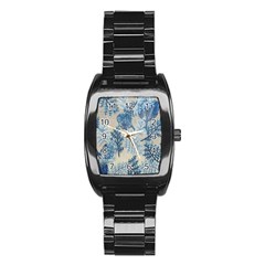 Flowers Blue Patterns Fabric Stainless Steel Barrel Watch by Nexatart