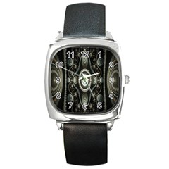 Fractal Beige Blue Abstract Square Metal Watch by Nexatart