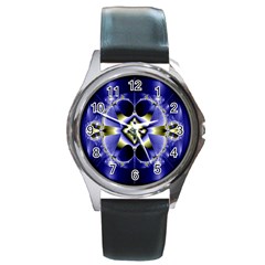 Fractal Fantasy Blue Beauty Round Metal Watch by Nexatart