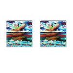 Ocean Waves Birds Colorful Sea Cufflinks (Square) Front(Pair)