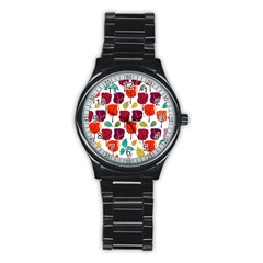 Tree Pattern Background Stainless Steel Round Watch by Amaryn4rt