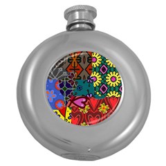 Patchwork Collage Round Hip Flask (5 Oz) by Simbadda