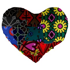 Patchwork Collage Large 19  Premium Heart Shape Cushions by Simbadda