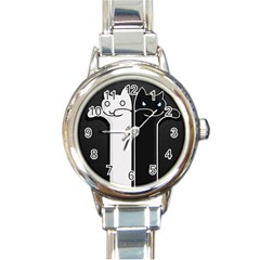 Texture Cats Black White Round Italian Charm Watch by Simbadda