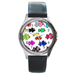 Fishes Marine Life Swimming Water Round Metal Watch by Simbadda