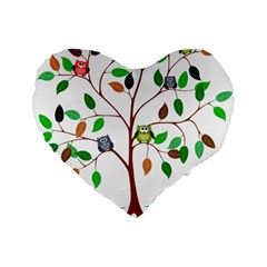 Tree Root Leaves Owls Green Brown Standard 16  Premium Flano Heart Shape Cushions by Simbadda