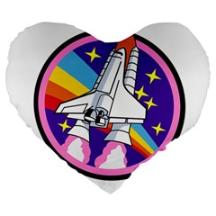 Badge Patch Pink Rainbow Rocket Large 19  Premium Heart Shape Cushions by Amaryn4rt
