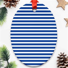 Horizontal Stripes Dark Blue Oval Ornament (two Sides) by Mariart