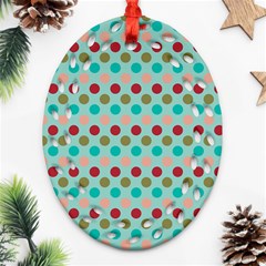 Large Colored Polka Dots Line Circle Oval Filigree Ornament (two Sides) by Mariart
