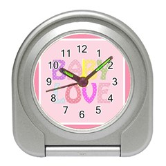 Pink Baby Love Text In Colorful Polka Dots Travel Alarm Clocks by Simbadda