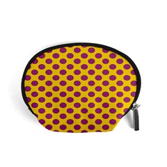 Polka Dot Purple Yellow Accessory Pouches (small)  by Mariart