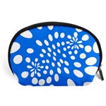 Circles Polka Dot Blue White Accessory Pouches (Large)  Front