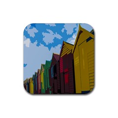 Brightly Colored Dressing Huts Rubber Coaster (square)  by Nexatart